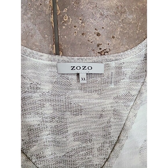 Zozo Sz XL Pullover Sweater Gray Taupe Cotton Blend Lightweight Cuffed Sleeve - Picture 4 of 11